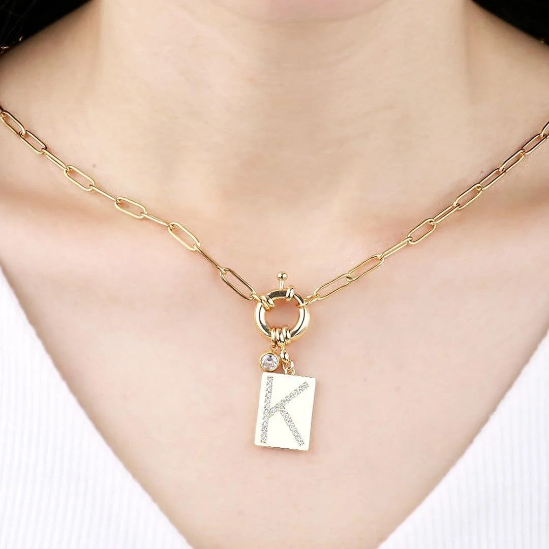 Crystal Initial Link Chain Necklace