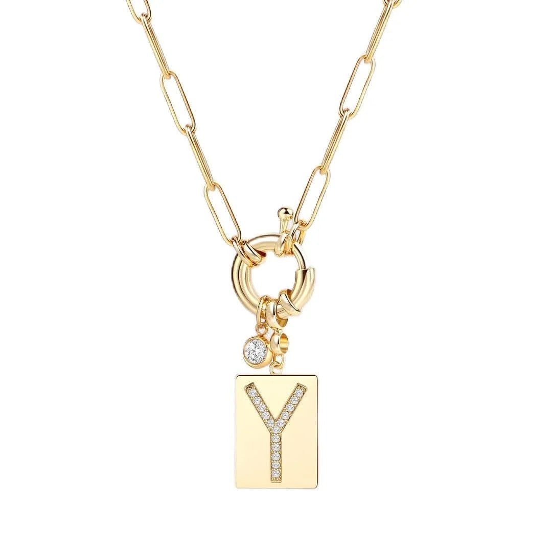 Crystal Initial Link Chain Necklace