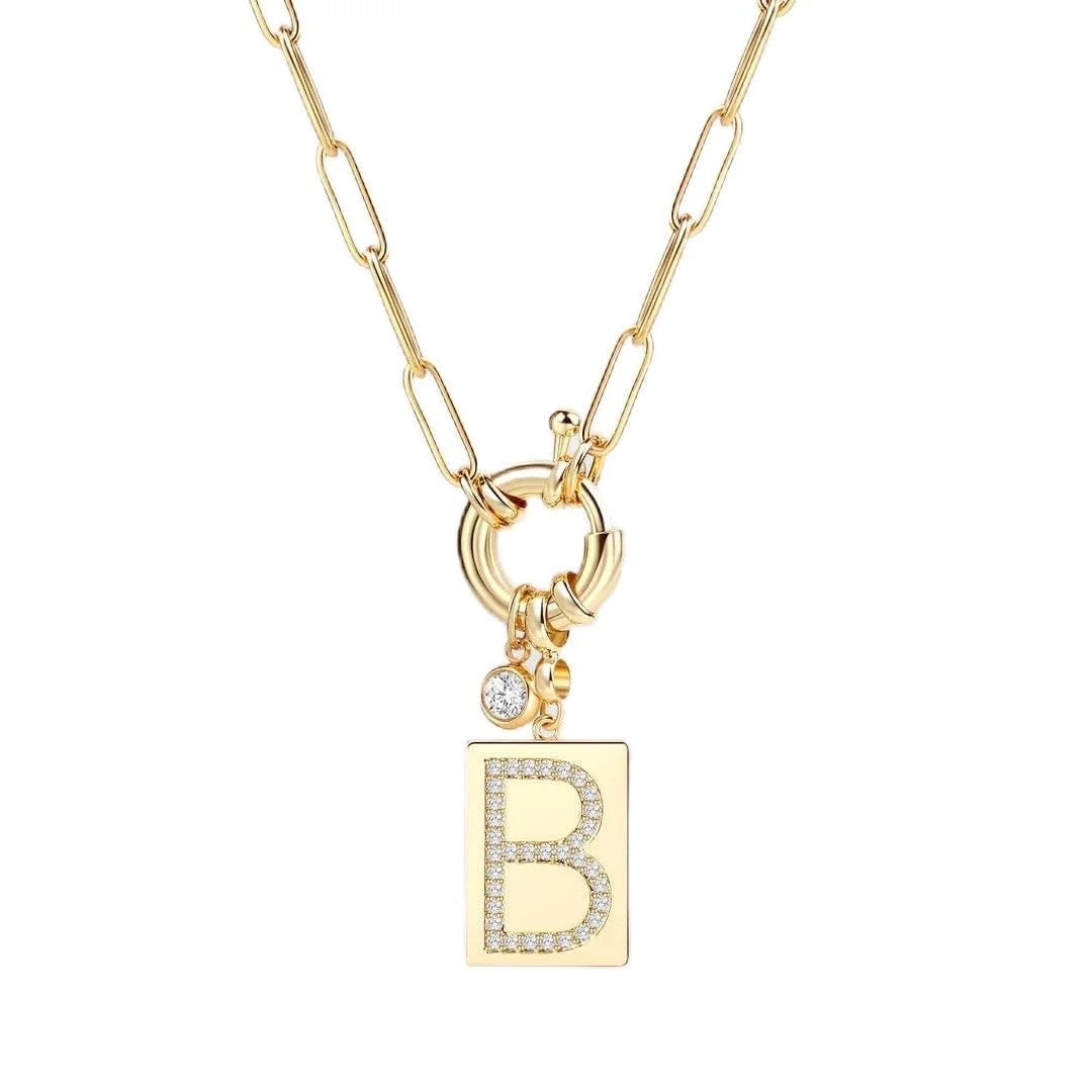 Crystal Initial Link Chain Necklace