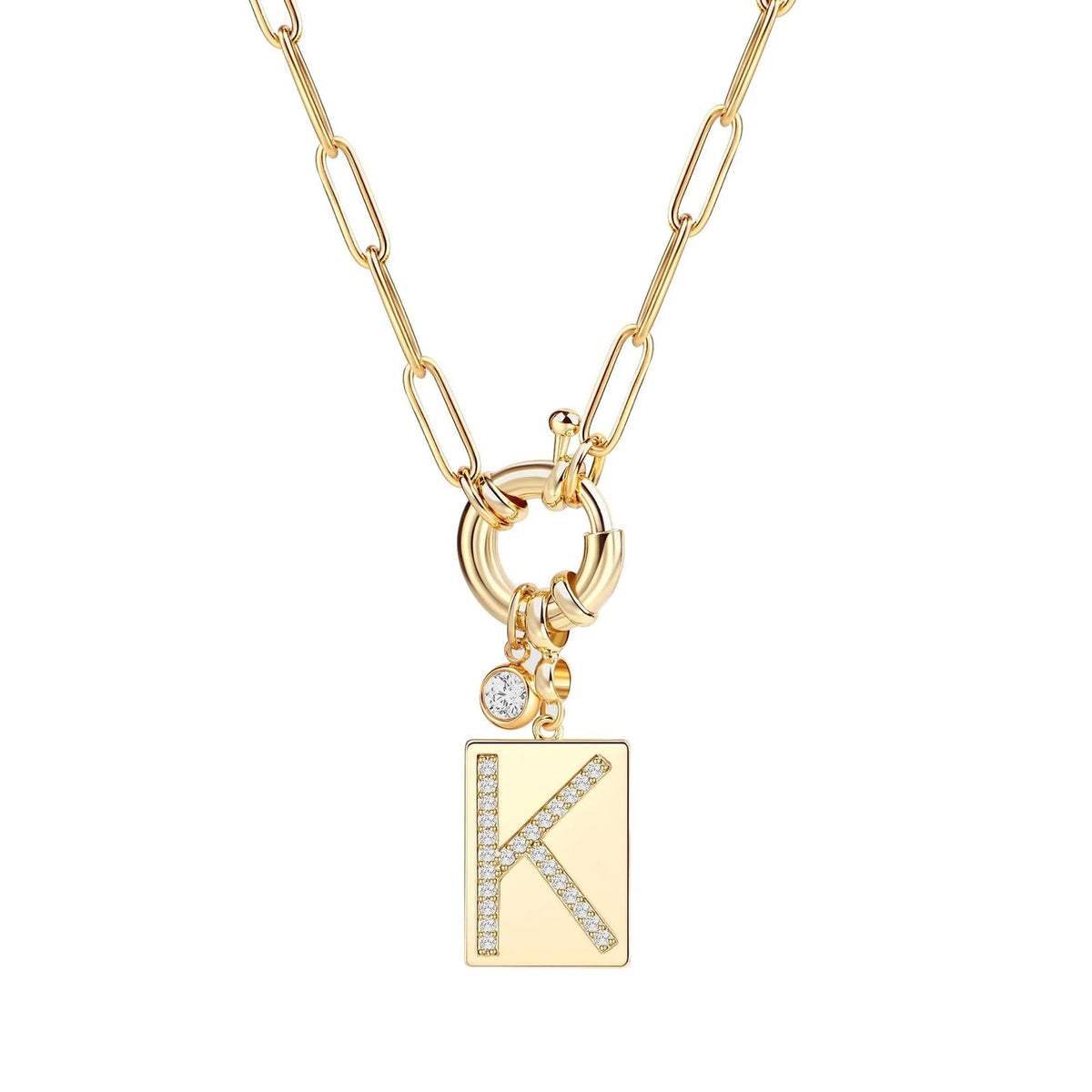 Crystal Initial Link Chain Necklace