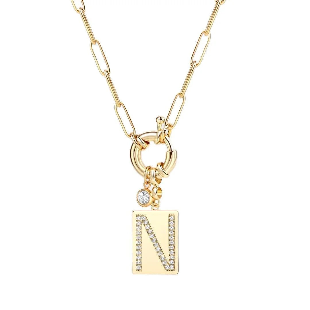 Crystal Initial Link Chain Necklace