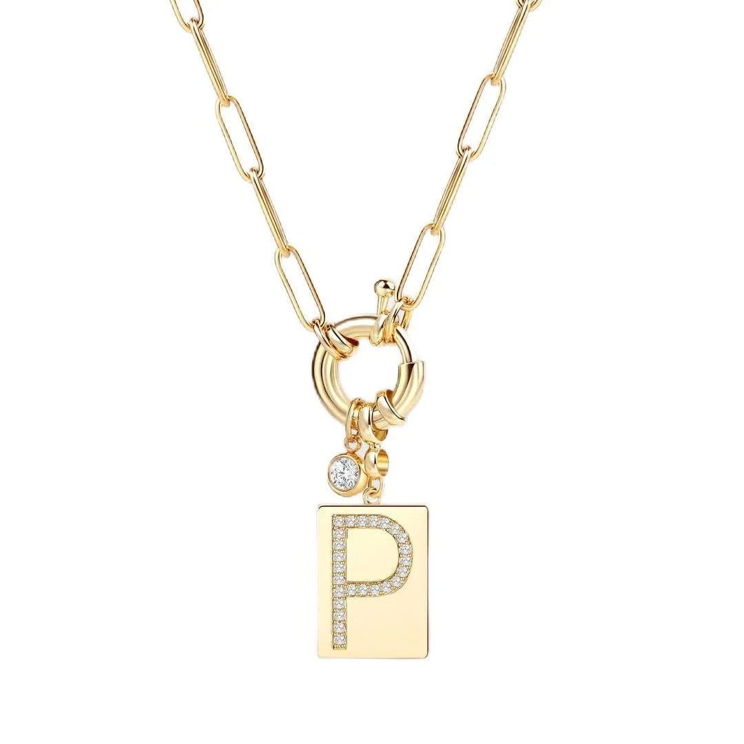 Crystal Initial Link Chain Necklace