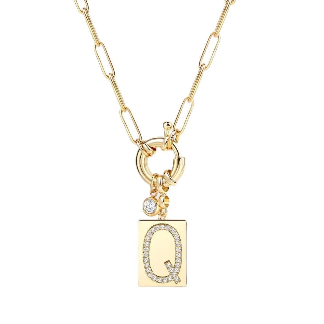 Crystal Initial Link Chain Necklace