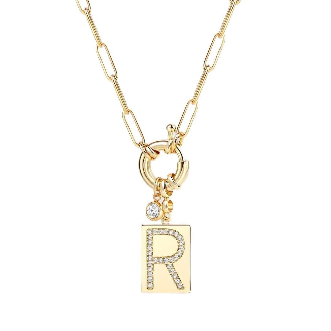 Crystal Initial Link Chain Necklace