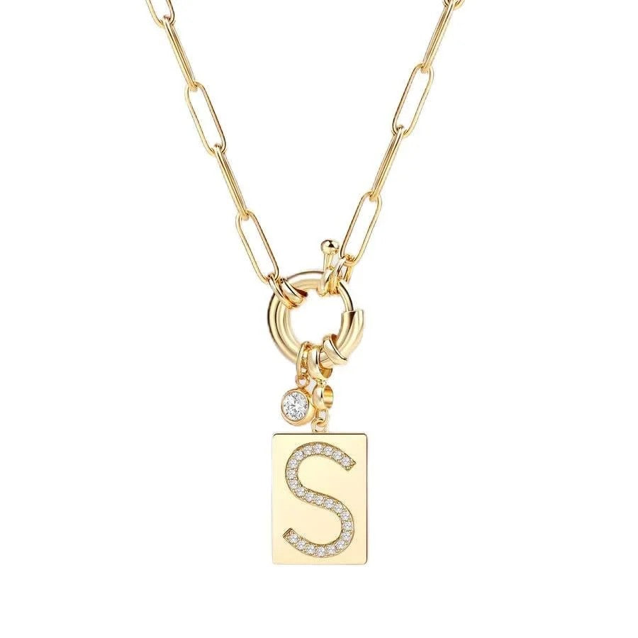 Crystal Initial Link Chain Necklace