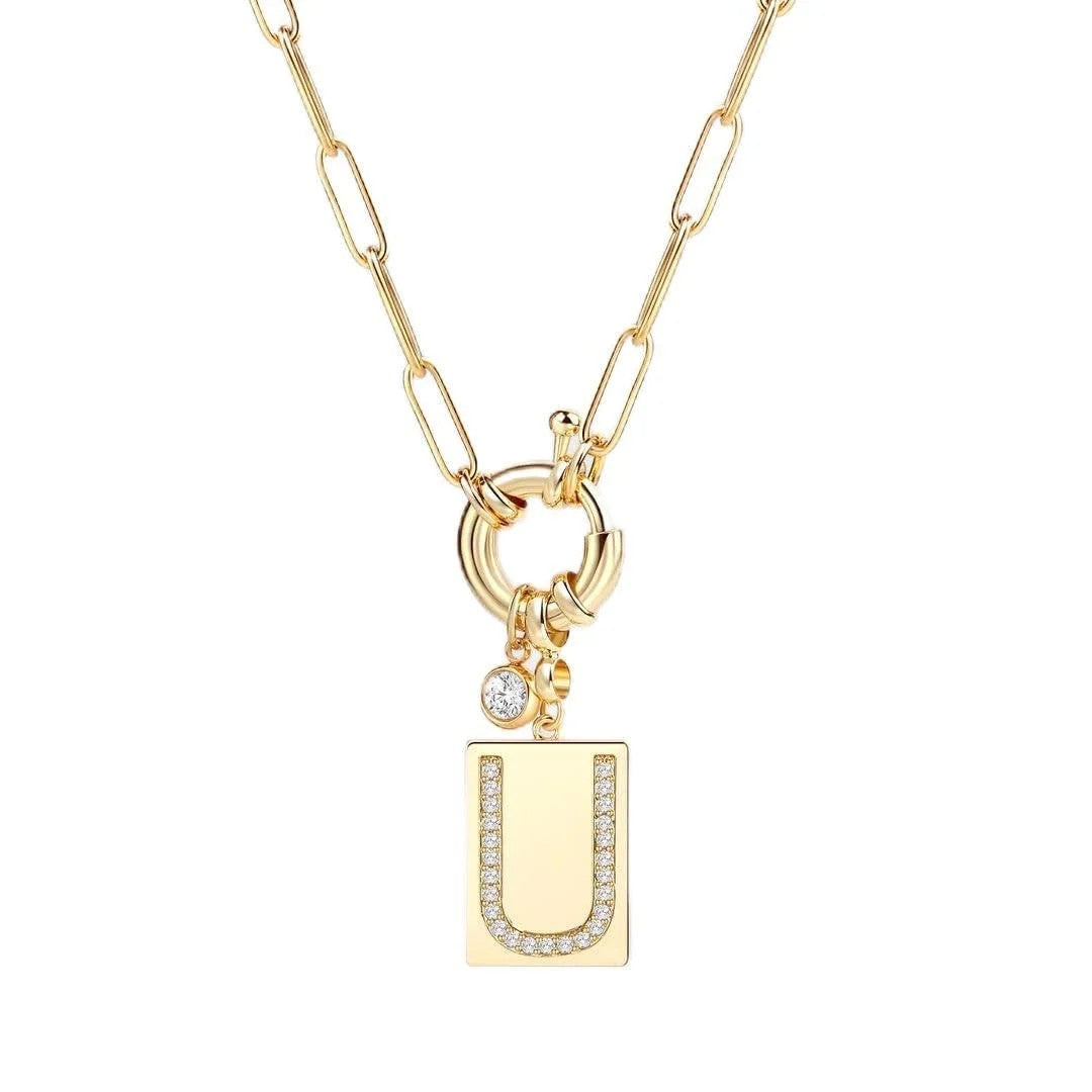 Crystal Initial Link Chain Necklace