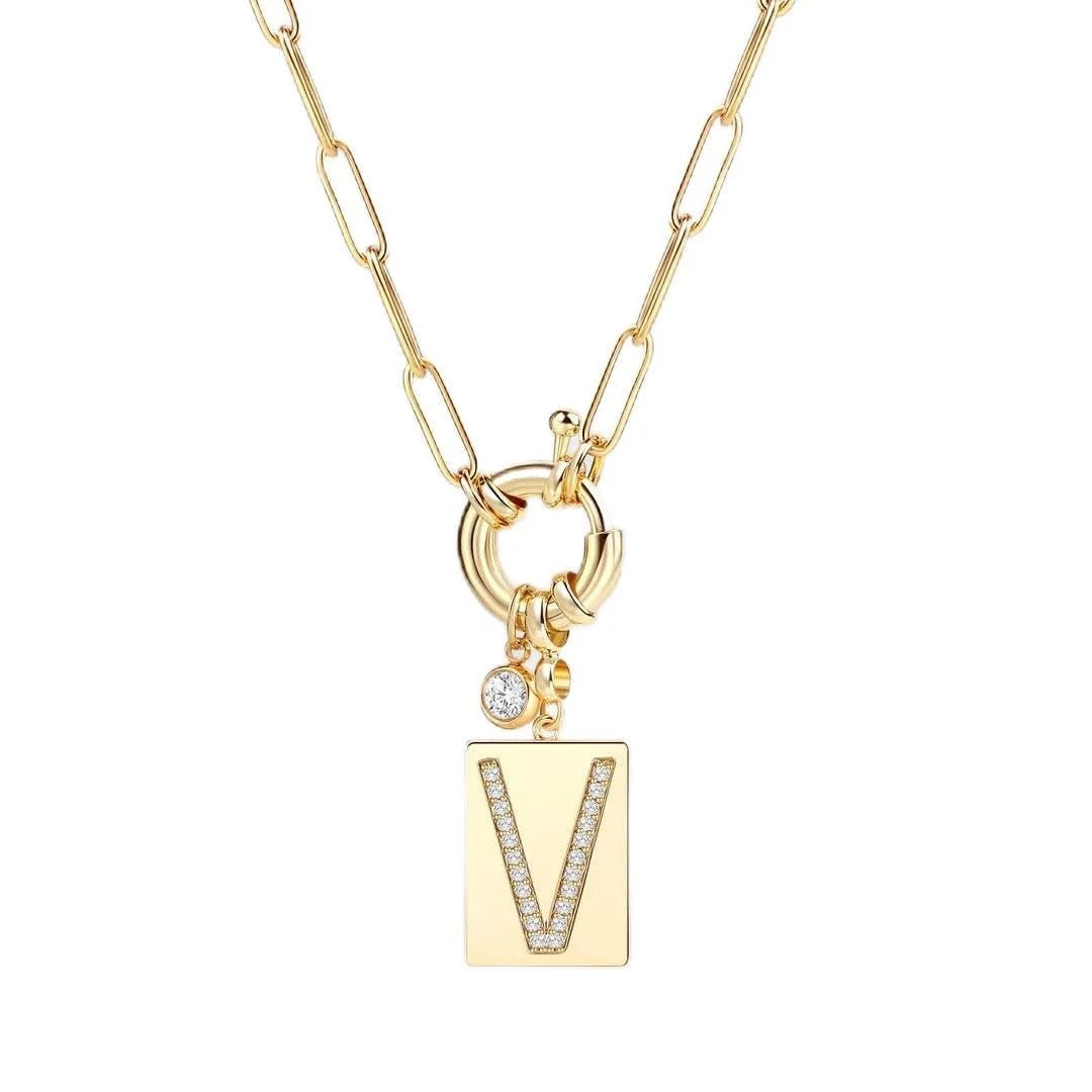 Crystal Initial Link Chain Necklace