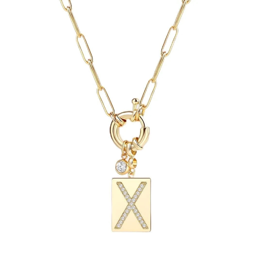 Crystal Initial Link Chain Necklace