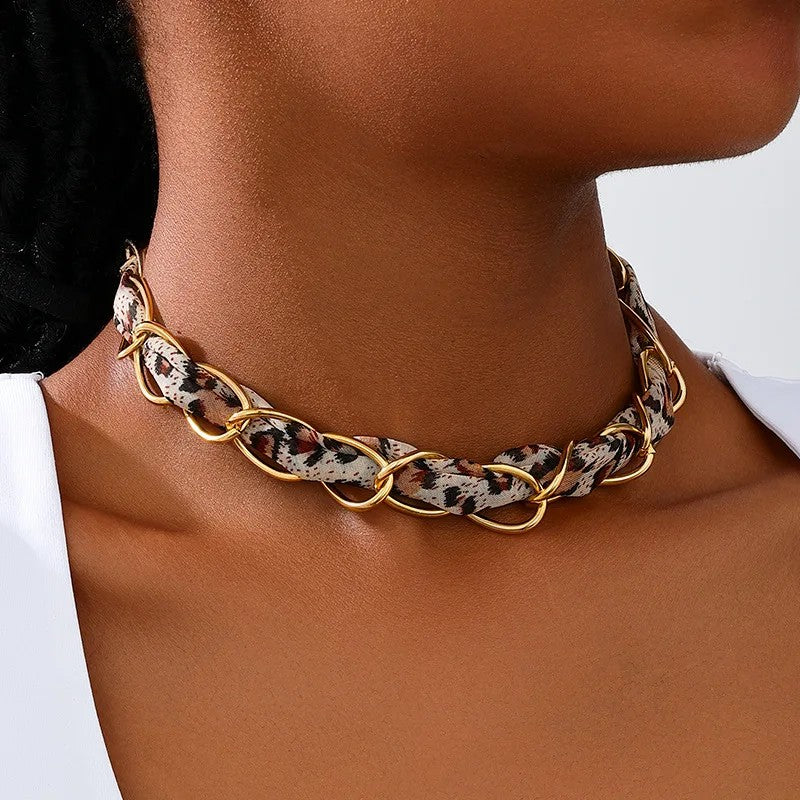 Leopard Print Interlocking Chain Necklace