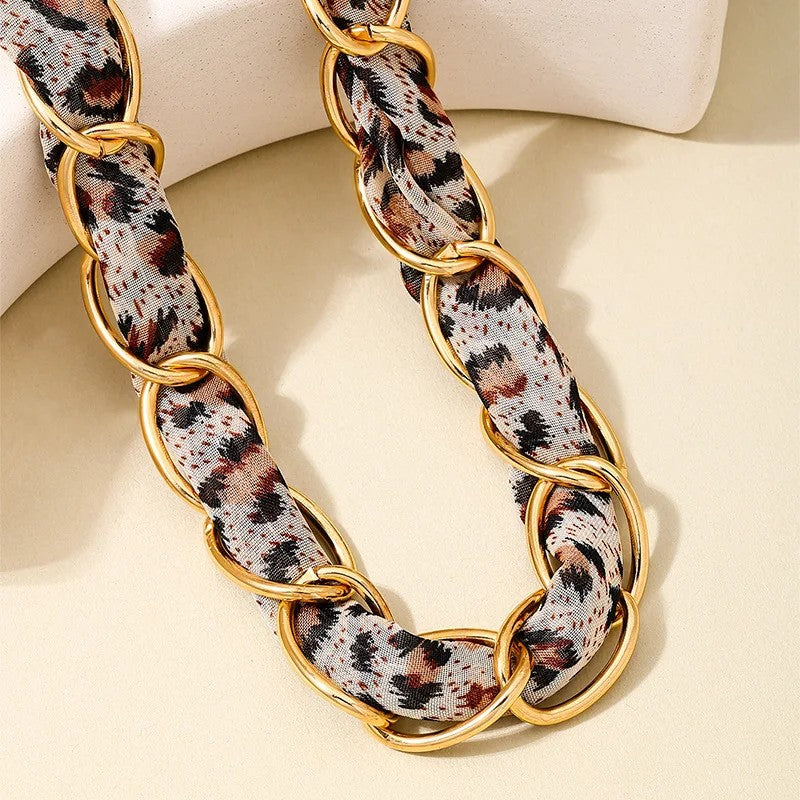 Leopard Print Interlocking Chain Necklace