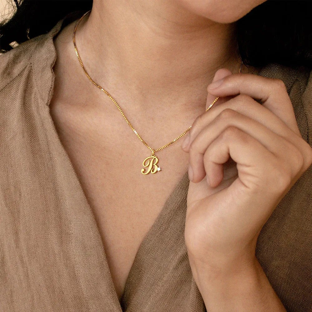 Gold Script Initial Necklace