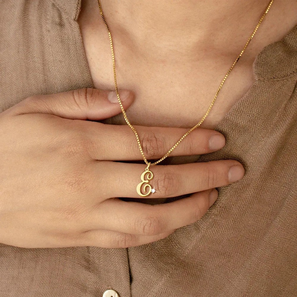 Gold Script Initial Necklace