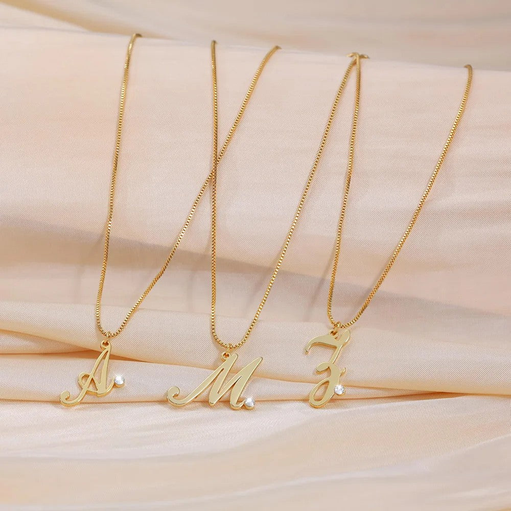 Gold Script Initial Necklace