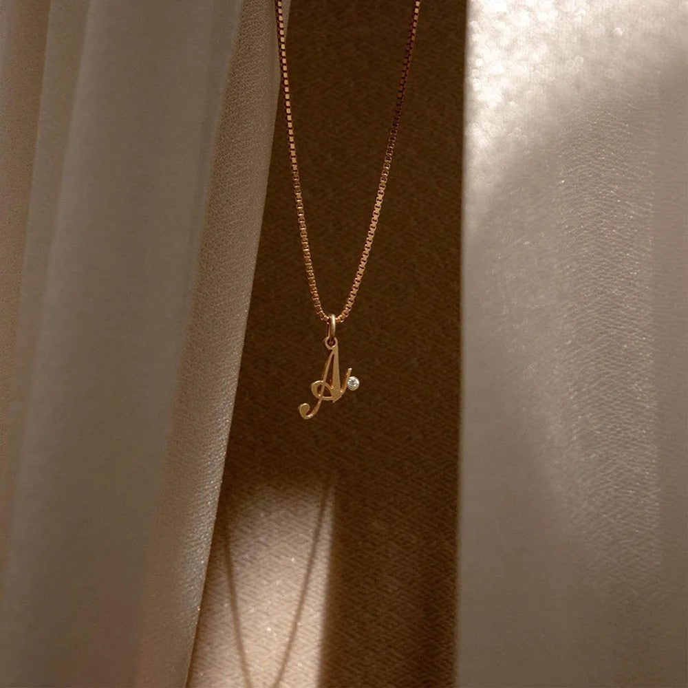 Gold Script Initial Necklace
