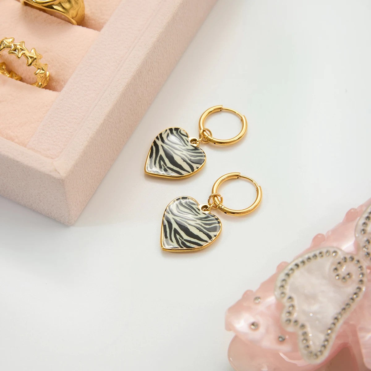 Zebra Heart Drop Earring