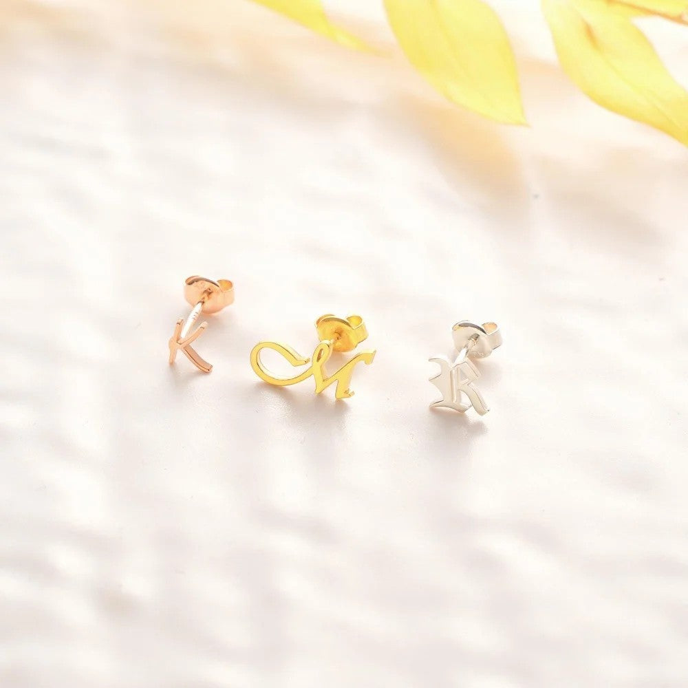 Script Initial Stud Earrings