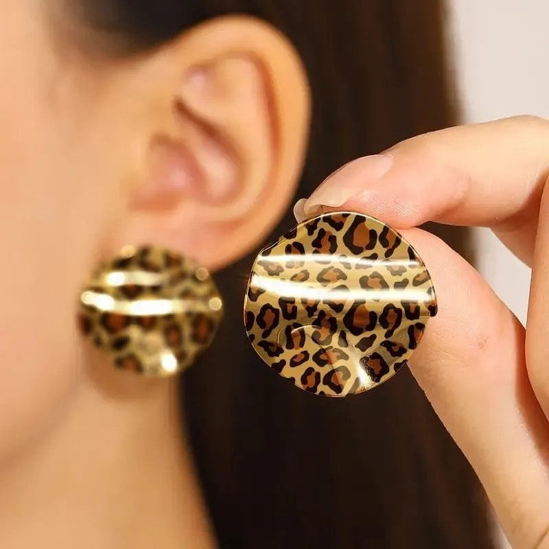 Leopard Geometric Drop Earrings