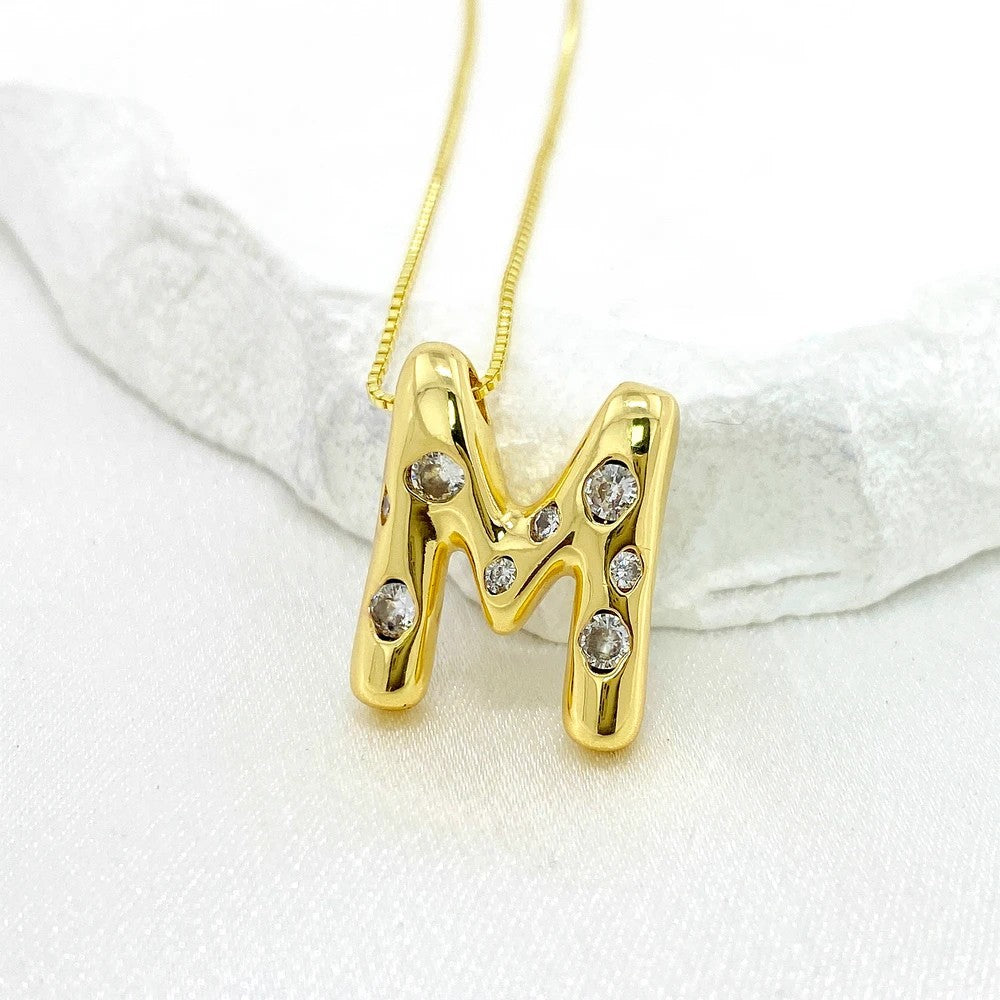 Puffed Zircon Initial Necklace