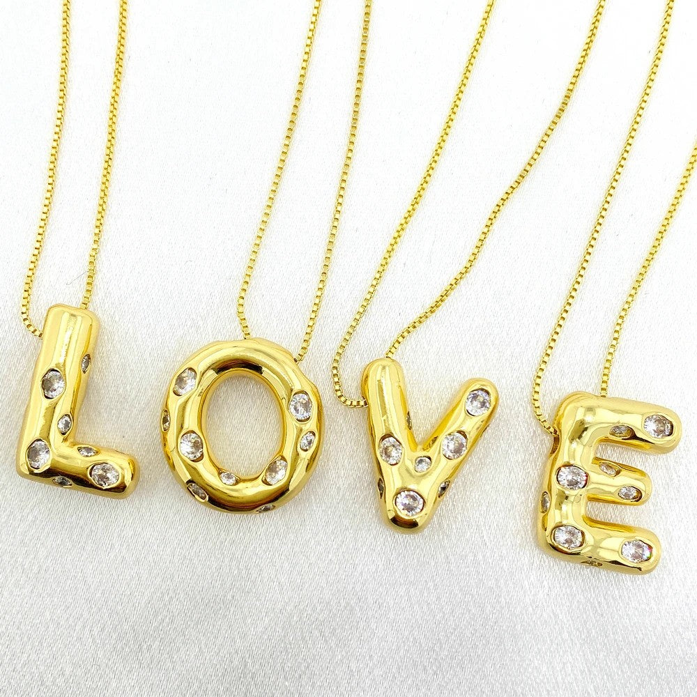 Puffed Zircon Initial Necklace