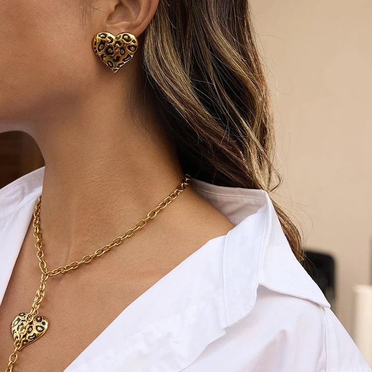 Leopard Print Heart Lariat Jewelry Set