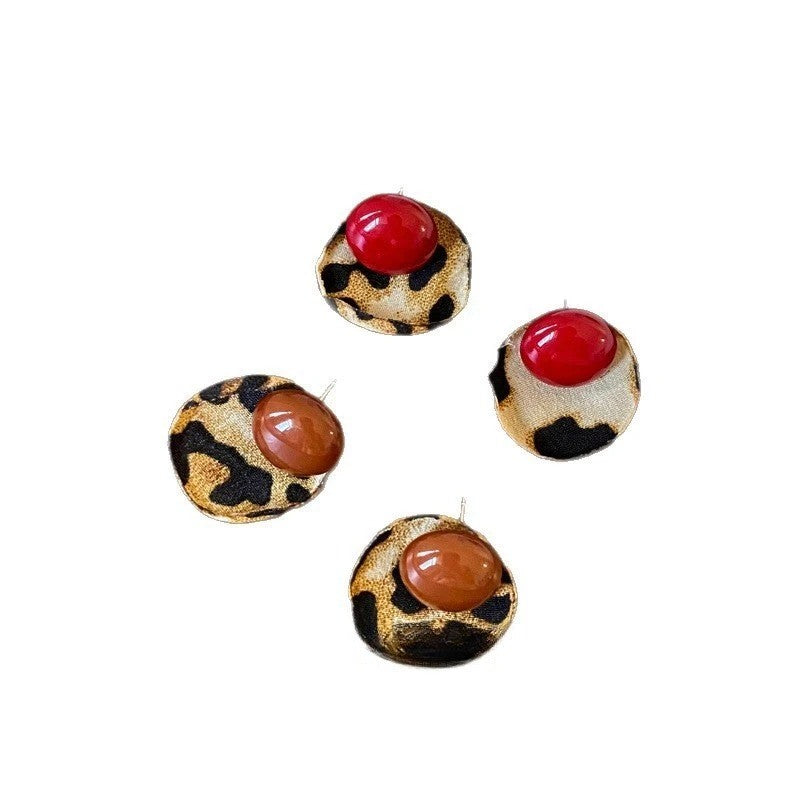 Leopard Print Dome Stud Earrings