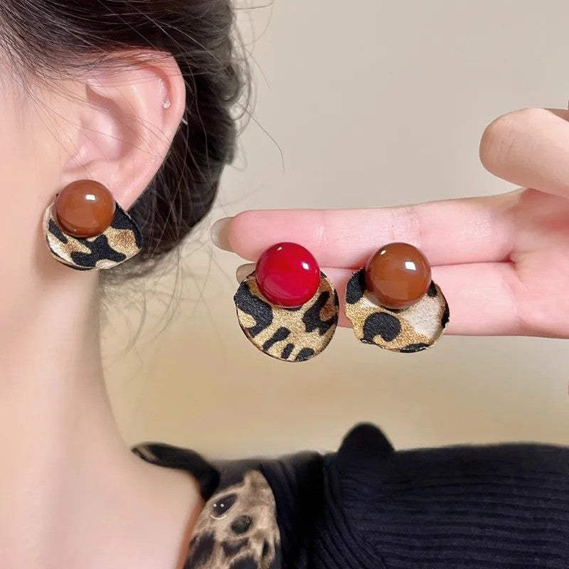 Leopard Print Dome Stud Earrings