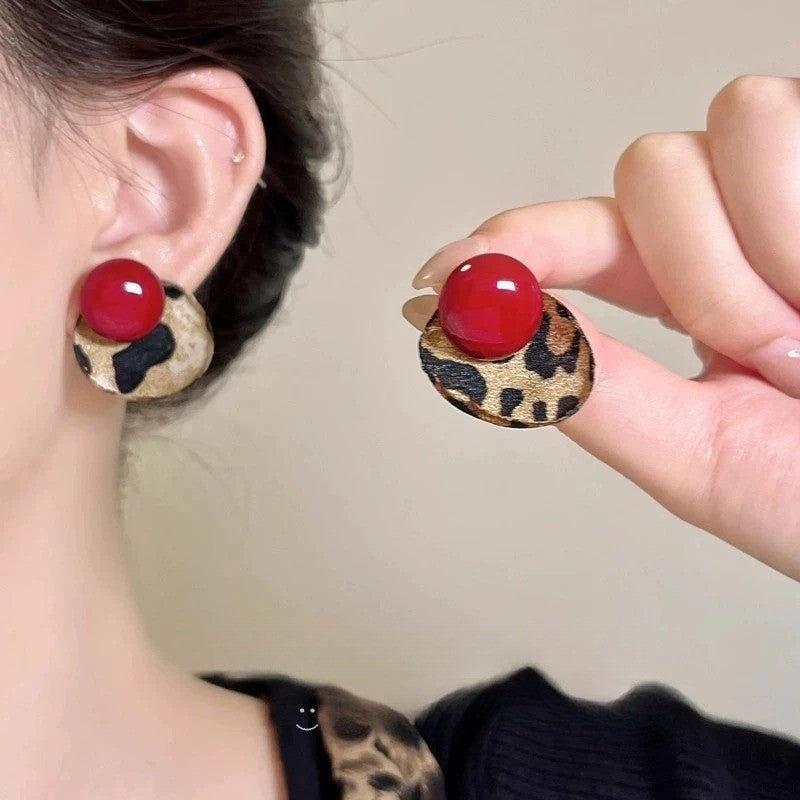 Leopard Print Dome Stud Earrings