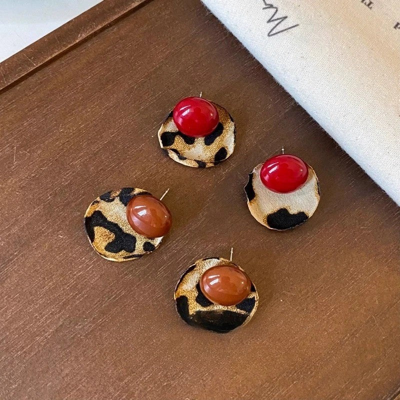 Leopard Print Dome Stud Earrings