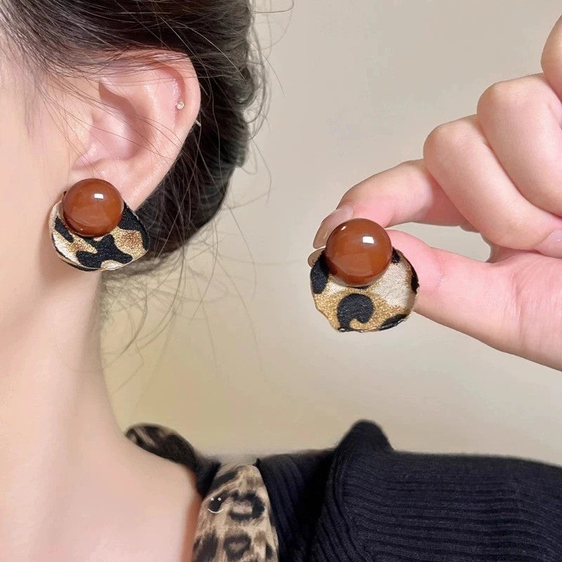 Leopard Print Dome Stud Earrings