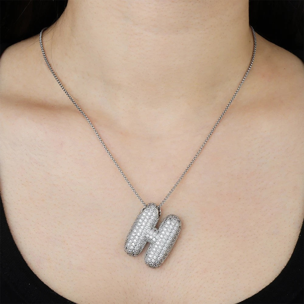 Zircon Paved Block Letter H Necklace