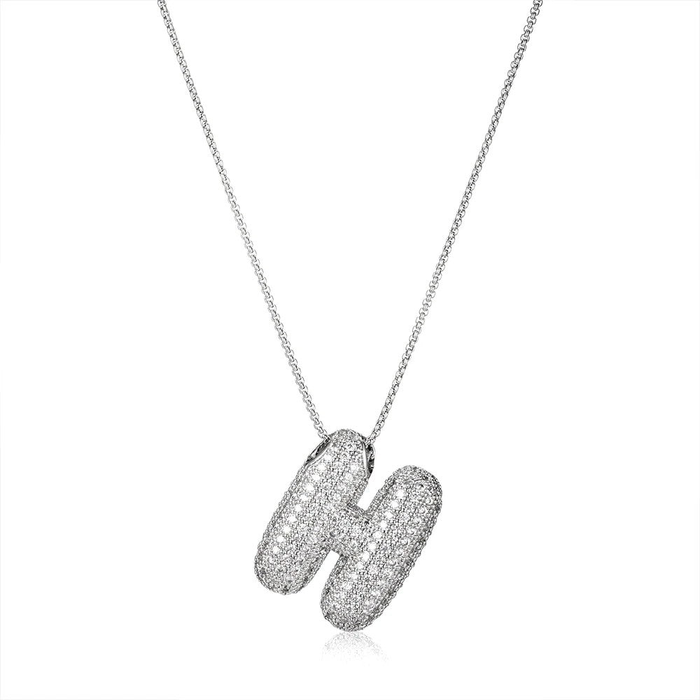 Zircon Paved Block Letter H Necklace