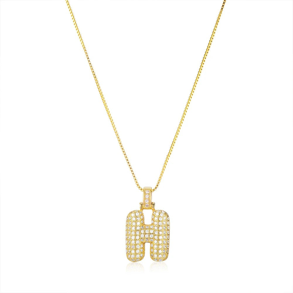 Zircon Paved Block Letter H Necklace