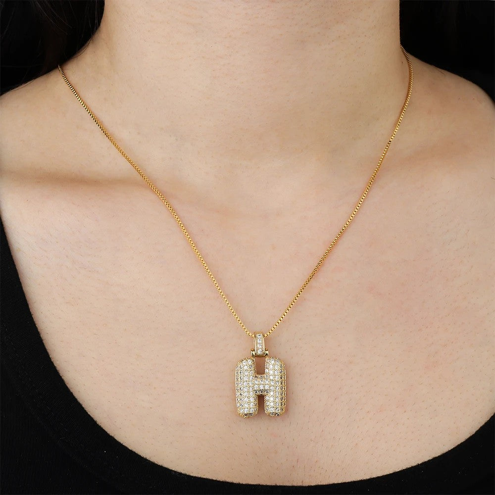 Zircon Paved Block Letter H Necklace