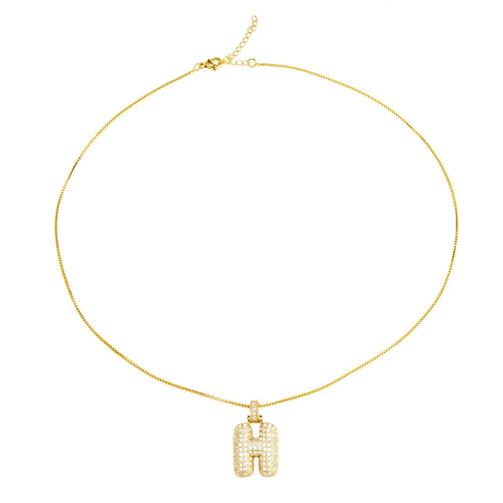 Zircon Paved Block Letter H Necklace