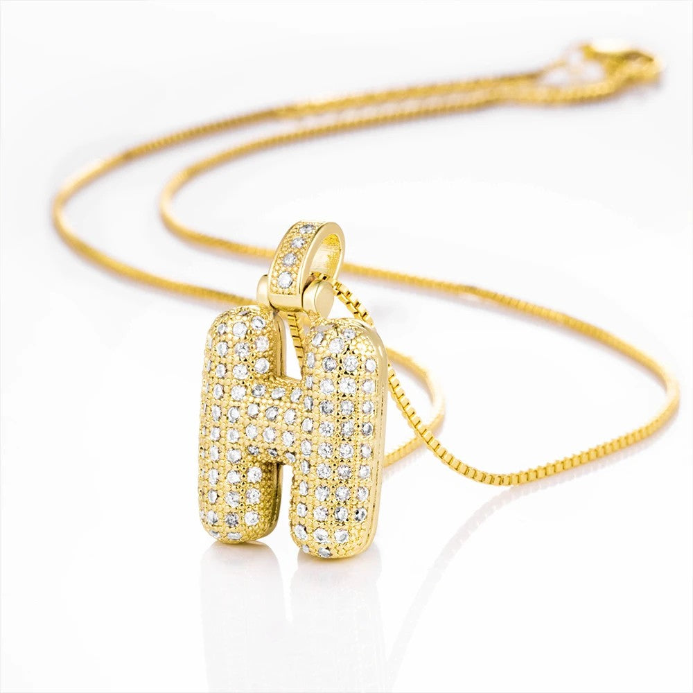 Zircon Paved Block Letter H Necklace