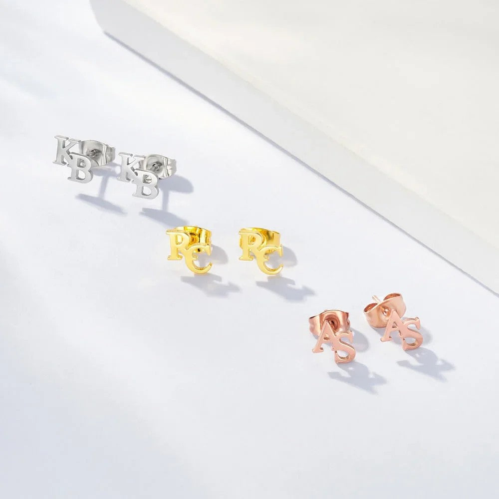 Double Letter Initial Stud Earrings