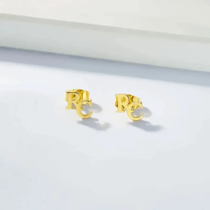 Double Letter Initial Stud Earrings