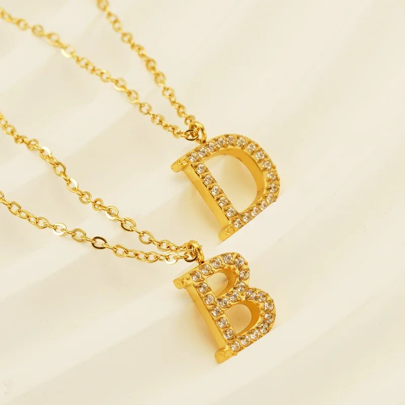 Crystal Pave Block Initial Necklace