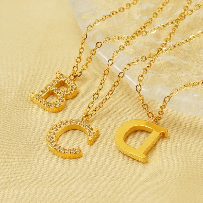 Crystal Pave Block Initial Necklace