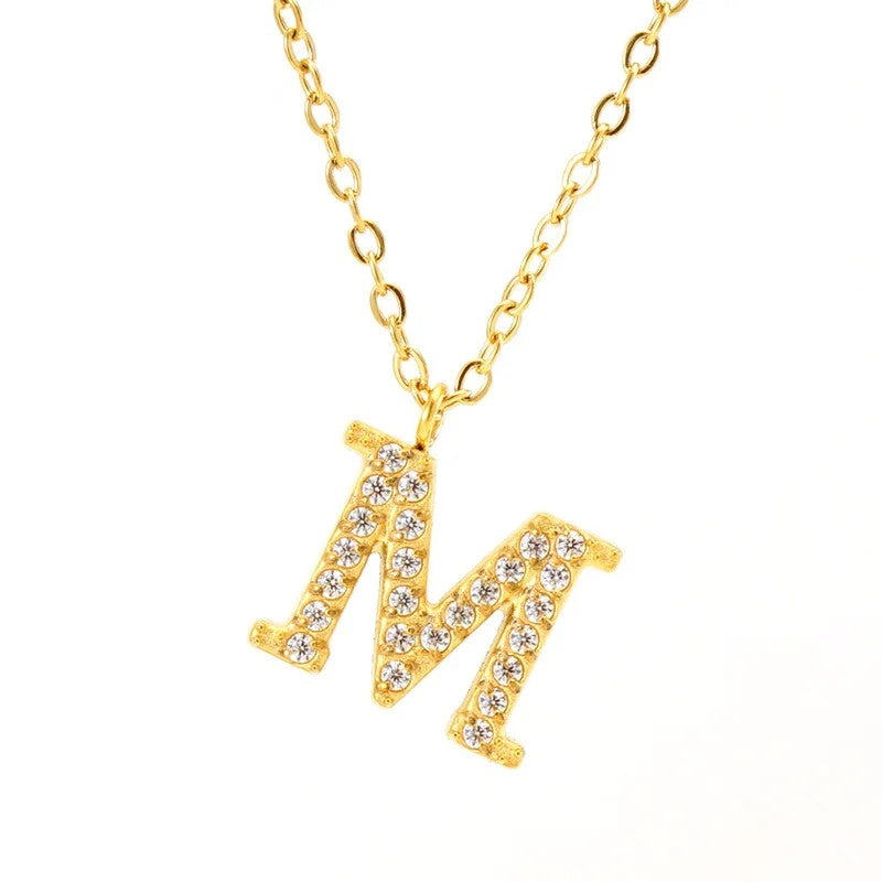Crystal Pave Block Initial Necklace