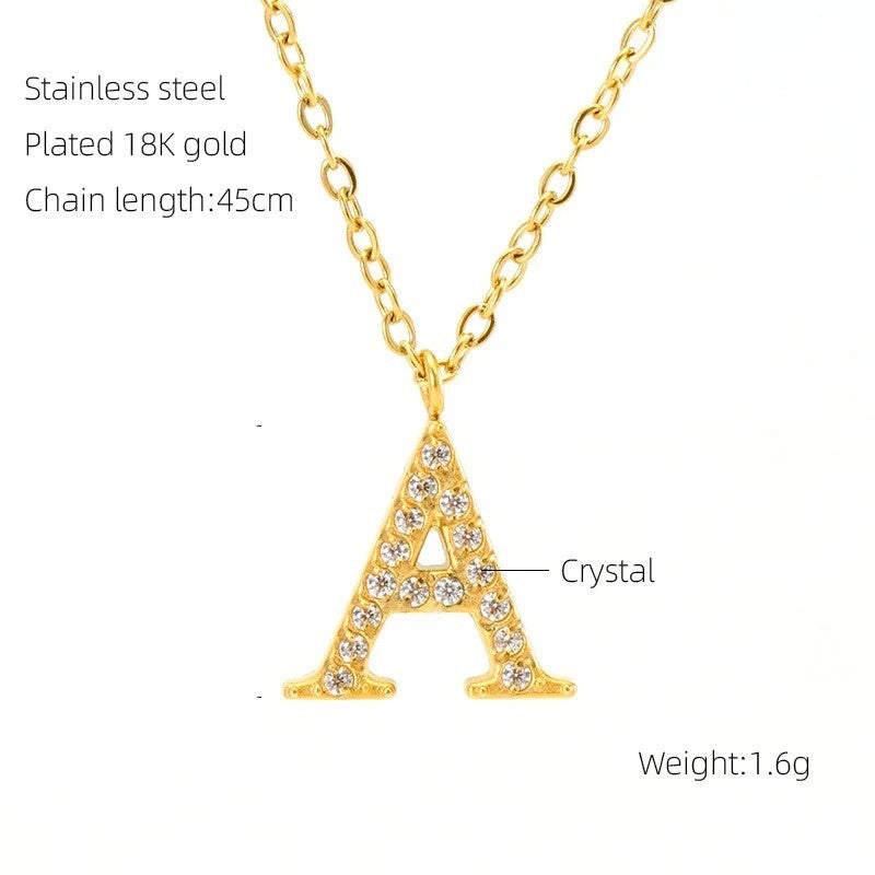 Crystal Pave Block Initial Necklace