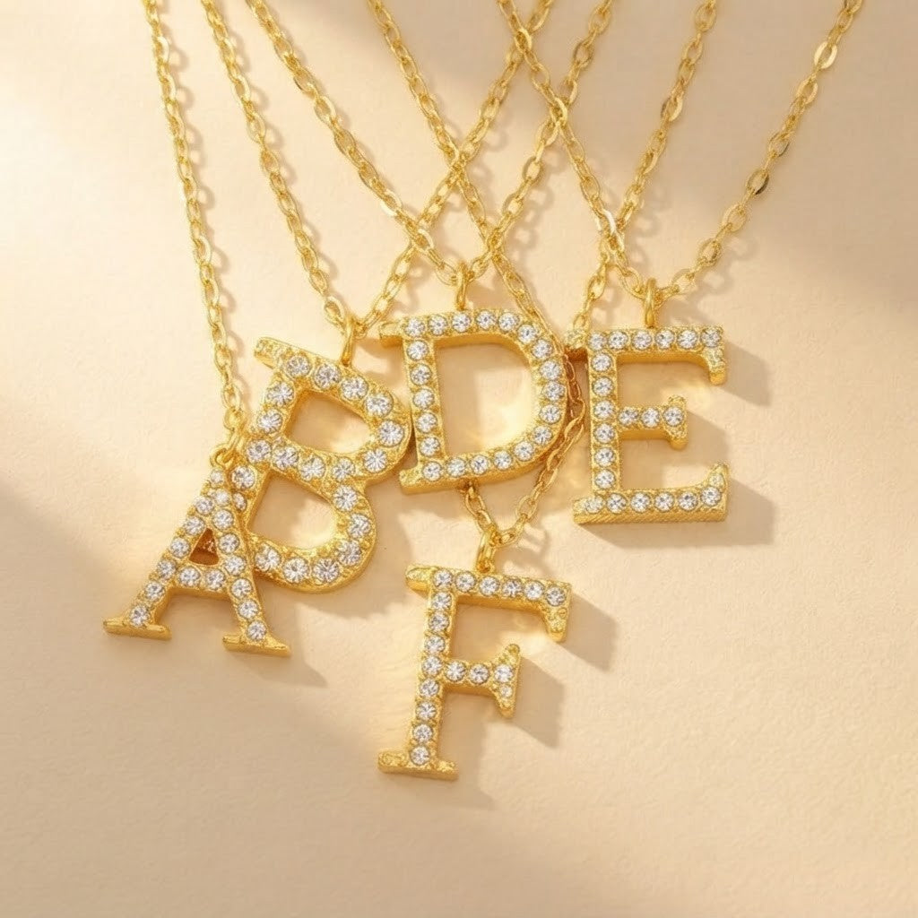 Crystal Pave Block Initial Necklace