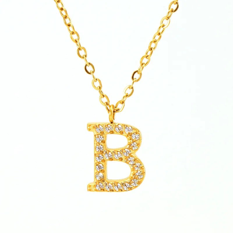 Crystal Pave Block Initial Necklace
