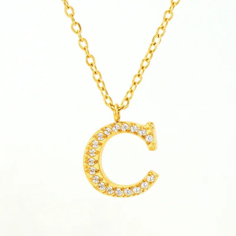 Crystal Pave Block Initial Necklace