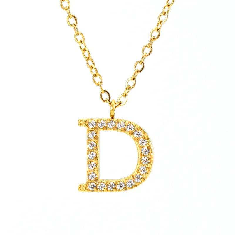 Crystal Pave Block Initial Necklace