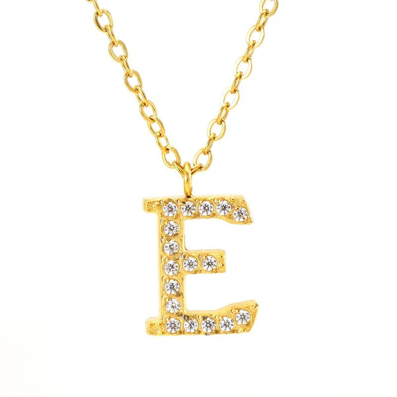 Crystal Pave Block Initial Necklace