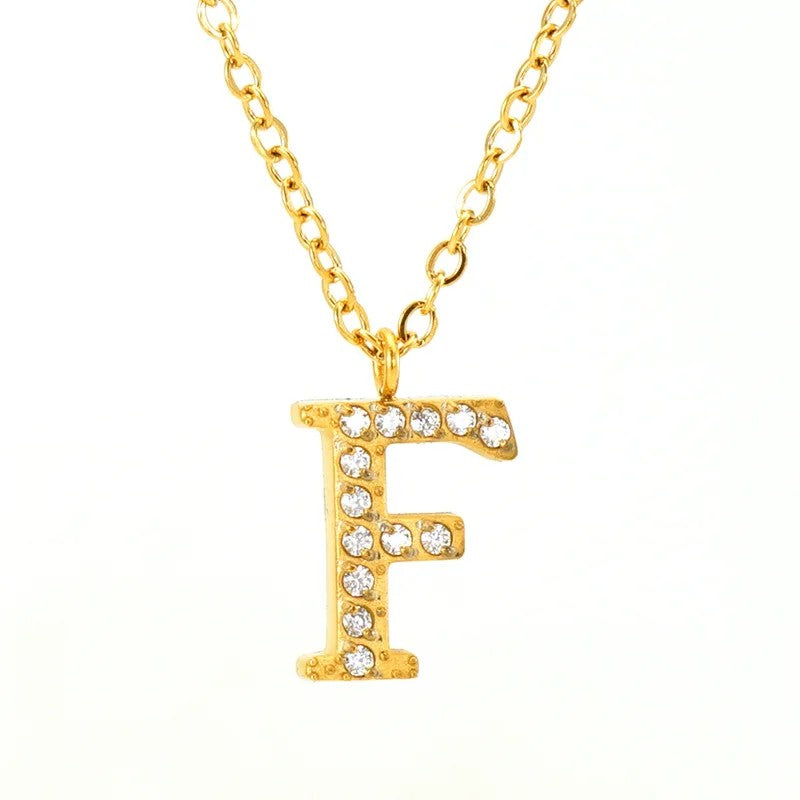Crystal Pave Block Initial Necklace