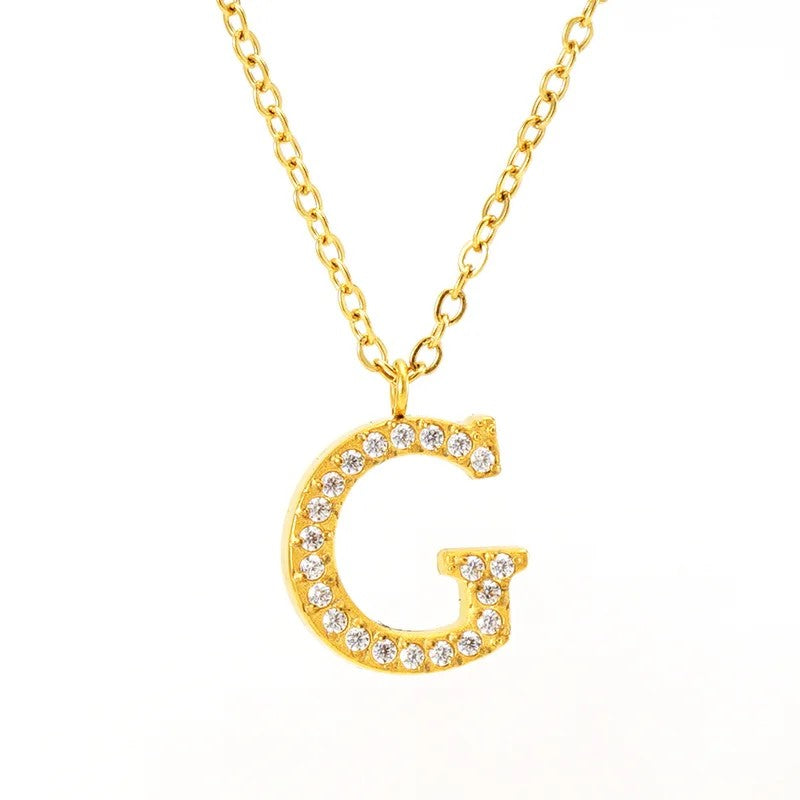 Crystal Pave Block Initial Necklace