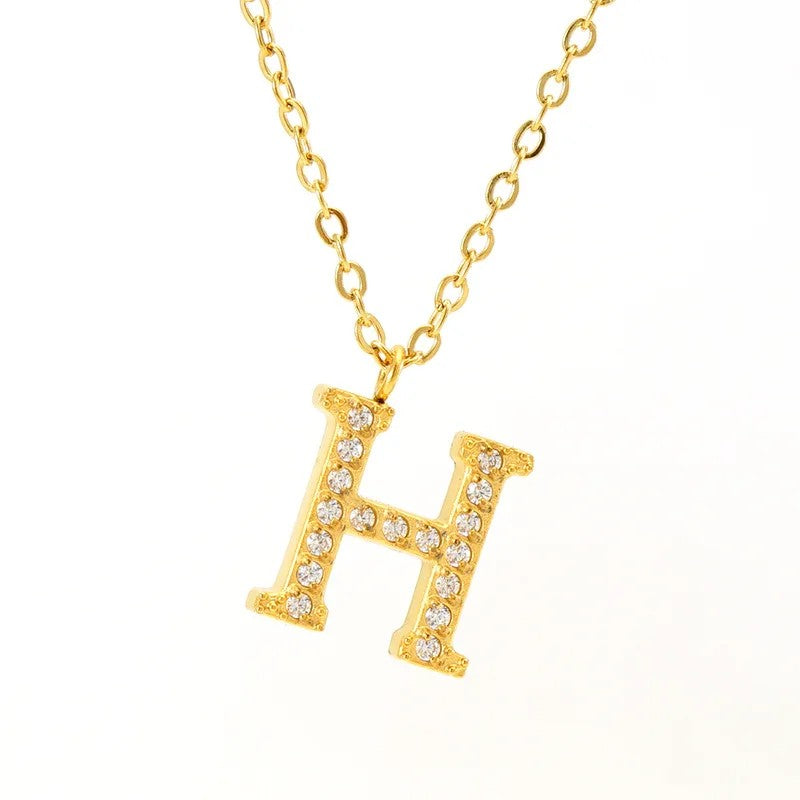 Crystal Pave Block Initial Necklace
