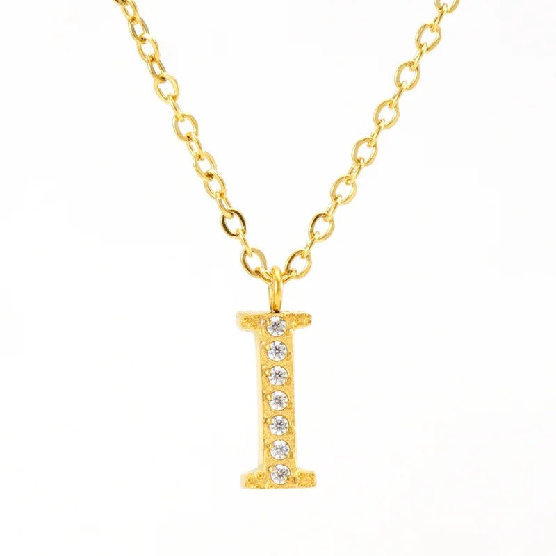 Crystal Pave Block Initial Necklace